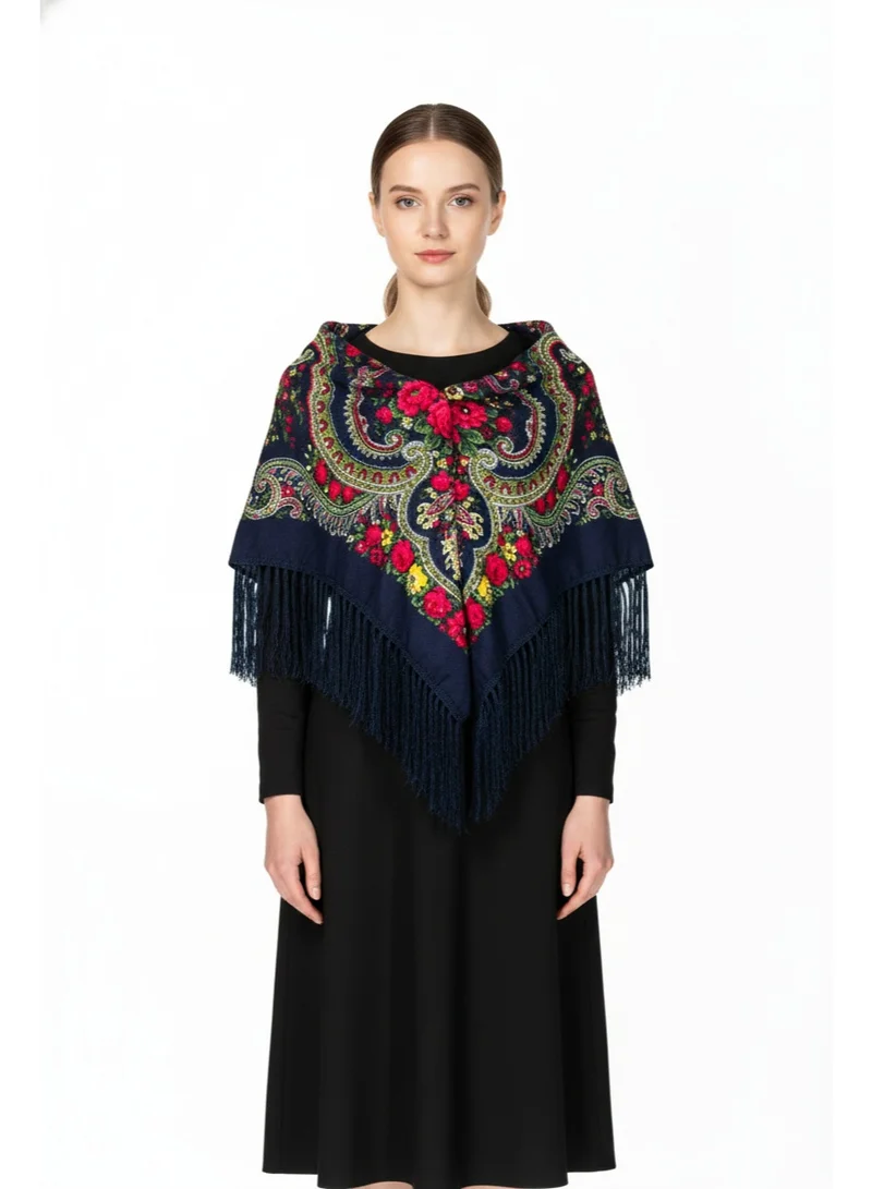 Bidani Heritage Black Floral Shawl – Fringed, Multicolor Bouquet Pattern
